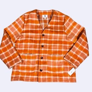 NWT Macy's MODE BY ONE Mens Flannel Cardigan Jacket Voltage Orange XL Shacket
